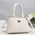 Elegante borsa beige con trama marmorea, manici superiori e tracolla regolabile - Bianco Sporco