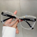 Gafas de ojo de gato con diamantes de imitación, montura transparente y filtro azul - Montura Transparente Patas Negras