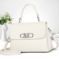 Elegant cream leather handbag with silver M buckle and adjustable shoulder strap - Off-white