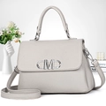 Elegant light gray faux leather handbag with silver M clasp and adjustable strap - Gray