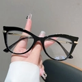 Chic black cat eye glasses frames with thick acetate borders and gold metal accents - Black Frame Clear Lens