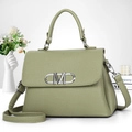 Borsa a mano verde oliva in pelle con fibbia CMD argento e tracolla regolabile - Verde