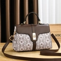 Vintage brown and beige patterned handbag with gold clasp and adjustable shoulder strap - Geometric Color Block Coffee (Coffee 2)
