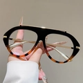 Oversized black and tortoise gradient glasses frames with golden metal top bar - Top Black Bottom Leopard Frame Clear Lens