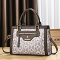 Borsa classica in pelle marrone scuro e beige con tracolla regolabile per donna - Caffè/Stile 1