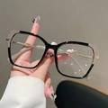 Women's cat eye square frames in black and beige with slim golden metal temples - Black Frame with Khaki Corners Clear Lens
