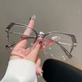 Chic cat-eye square glasses with purple-pink gradient frame and gold metal temples - Grey Pink Gradient Frame Clear Lens