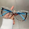 Gafas cat-eye de carey con pedrería brillante y patillas en color azul cielo - Montura Carey Patillas Azules