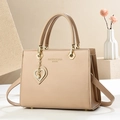 Chic apricot oversized tote bag with pearl heart pendant and elegant fashion lettering - L25 H19 W12 / Khaki