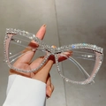 Montura de gafas cat-eye oversize transparente con pedrería brillante y detalle de cadena - Montura Café Patillas Transparentes