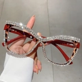 Luxury oversized leopard print eyeglasses with red temples and sparkling rhinestone decor - Speckled Frame Red Legs