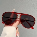 Red oversized pilot sunglasses with gold metal accents and dark lenses for women - Transparent Red Frame Gray Lens Black Line