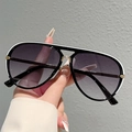 Chic black and white aviator sunglasses with gradient grey lenses and gold accents - Black Frame Gradient Gray Lens White Line