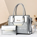 Silver snakeskin tote bag and matching long wallet set with gold hardware and strap - Handbag And Wallet Set / Silver