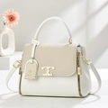 Sac à main élégant blanc et beige avec détails dorés en T et bandoulière amovible - Blanc Cassé