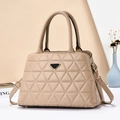 Quilted beige handbag with triangle logo plaque and adjustable shoulder strap - Khaki
