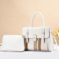 Set borsa a mano due pezzi bianco con inserto in tela a righe e finiture dorate - Bianco