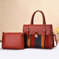 Borsa tote in pelle rossa premium con dettagli a righe e astuccio con zip coordinato - Rosso