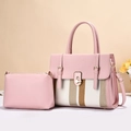 Rosa gestreiftes Leder-Tote-Bag-Set mit passender Tasche und Goldbeschlägen - Rosa