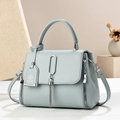 Minimalistische lichtblauwe tote bag met lycheepatroon, handvat en kwastjesaccessoire - Blauw