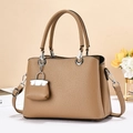 Khaki pebbled leather large tote bag with top handles and detachable shoulder strap - Black