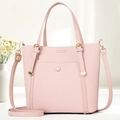 Pink woven texture tote bag with detachable crossbody strap and gold metal hardware - Pink