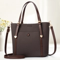 Bolso bandolera minimalista marrón café con tela de cuadros y correa ajustable al hombro - Caqui Oscuro