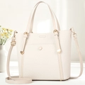 Elegant cream woven tote bag for women with adjustable strap and light gold hardware - Off White