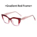Occhiali cat-eye con montura TR90 sfumata rossa e stanghette rosa trasparenti - Rosso Sfumato