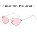 Lunettes de soleil ovales avec monture en métal argenté et verres roses transparents - Monture Argent Verres Roses