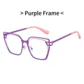 Fashionable blue light blocking cat eye glasses with hollow purple metal frames - Purple Frame