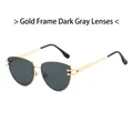 Cat-eye zonnebril met goudkleurig metalen montuur en donkergrijze glazen - Gouden Frame Zwart Grijs