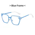 Modern cat-eye blue light blocking glasses with blue frame and hollow-out temples - Blue Frame