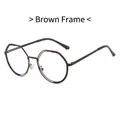 Lunettes rondes polygonales avec monture métallique marron thé et verres anti-lumière bleue - Marron