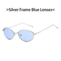 Lunettes de soleil ovales en métal argenté avec verres bleu clair style hip-hop - Monture Argent Verres Bleus