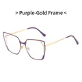 Cat eye blue light glasses with purple and gold metal frame for stylish women - Purple Gold Frame