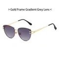 Modieuze zonnebril met goudkleurig metalen montuur en grijze verloopglazen, cat-eye model - Gouden Frame Gradiënt Grijze Lens