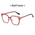 Fashion cat-eye anti-blue light glasses with geometric red and black metal frames - Red Frame
