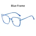 Blue cat-eye glasses frame with stylish double-layer geometric metal design - Blue Frame