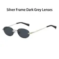 Gafas de sol ovaladas sin montura con marco de metal plateado y lentes gris negro - Marco Plateado Lente Gris Negro