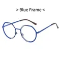 Lunettes rétro rondes à monture polygonale bleue et branches marron foncé - Bleu