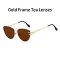 Chique cat-eye zonnebril met goudkleurig metalen montuur en bruine glazen voor een trendy look - Gouden Frame Thee Lens