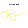 Fashionable fluorescent green cat-eye glasses frame with hollowed metal temples - Green Frame
