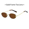 Gafas de sol ovaladas vintage sin montura con patillas doradas y cristales té - Montura Dorada Lente Marrón