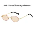 Rimless oval sunglasses with gold metal frame and champagne lenses in vintage style - Gold Frame Champagne Lens