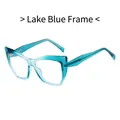 Cat eye glasses frame in transparent lake blue finish with spring hinges for women - Lake Blue Frame