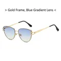 Lunettes de soleil œil de chat dorées avec verres bleus dégradés style tendance - Monture Or Verre Dégradé Bleu