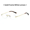Retro rimless oval sunglasses with gold metal frame and tortoiseshell tips - Gold Frame White Lens