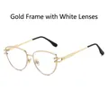 Lunettes œil-de-chat triangulaires avec monture dorée et verres clairs élégants - Monture Dorée Verres Blancs