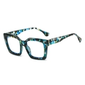 Stylish square frame glasses with blue and yellow tortoiseshell pattern and blue light filter - Blue Leopard Frame